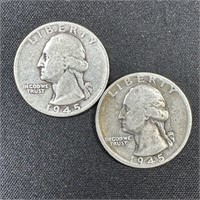 1945-D & 1945 Washington Silver Quarters