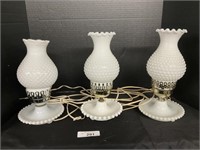 3 Vintage Hobnail Milk Glass Lamps.