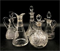 5 Glass Decanters or Cruets