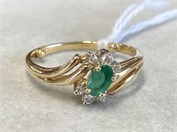14k yellow emerald & diamond ring.