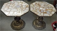 Pair Vintage Inlaid Abalone Shell Side/End Tables