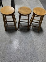 3 wooden bar stools