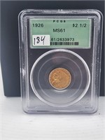 1926 $2.50 Gold Indian PCGS MS61