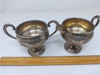 Cream and sugar marked reinforced Sterling 247 G