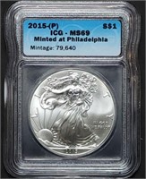 2015 (P) 1oz Silver Eagle ICG MS69 Low Mintage