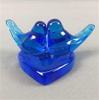 Cobalt Blue Art Glass Lovebirds