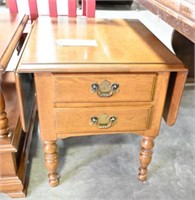 Maple two drawer drop leaf end table