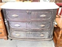 Victorian Walnut carved three drawer marbletop
