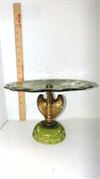 unique vintage green glass cake stand