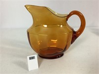 LARGE AMBER COLORED GLASS PITCHER - 8 1/2" TALL