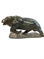 African Carved Stone Water Buffalo Sculpture