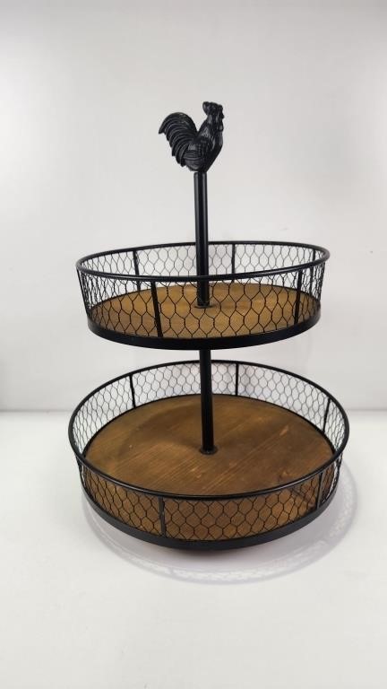 Creative Co-Op 2-Tier Wood & Metal Round Trays w/