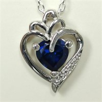 Silver Created  Sapphire Necklace