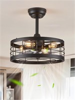 16.5 inch Black Caged Ceiling Fan with Light