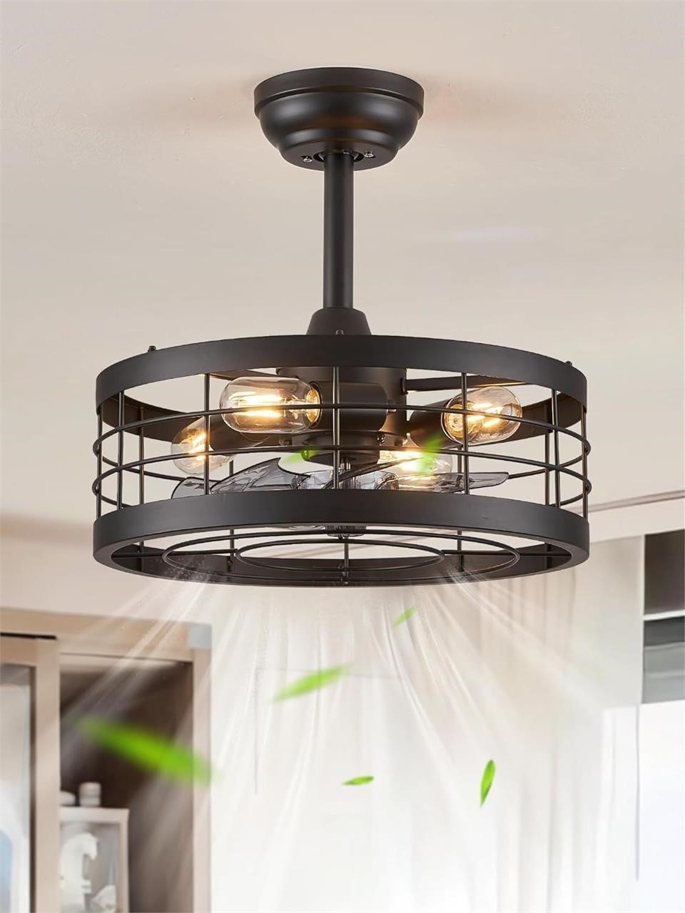 16.5 inch Black Caged Ceiling Fan with Light