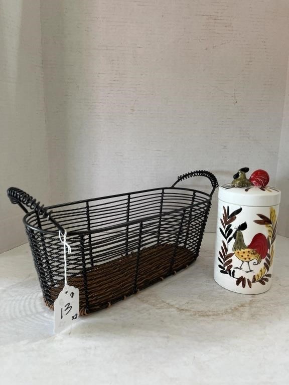Wire Basket and Rooster Cookie Jar