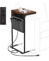 C Shaped End Table with Charging Station, Small