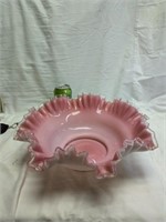 Vintage Fenton Pink Silver Crest Bowl 14"
