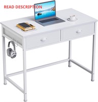 Furologee White Small Computer Desk  2 Drawers