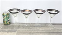 MCM 4 DOROTHY THORPE SILVER BAND COCKTAIL GLASSES