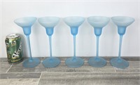 5 FROSTED BLUE MARTINI GLASSES