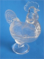 VTG LE SMITH CLEAR GLASS ROOSTER CANDY DISH