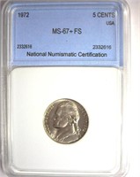 1972 Nickel MS67+ FS LISTS $3500 IN 67FS