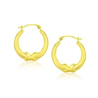 10k Gold X Motif Round Shape Hoop Earrings