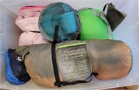 TOTE OF SLEEPING BAGS, CAMPING SUPPLIES