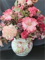 Vintage Floral Ceramic Vase w/ Faux Flowers