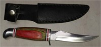 112 - DAMASCUS STEEL KNIFE W/LEATHER SHEATH (C43)