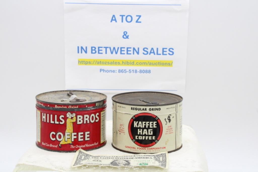 (2) COFFEE TINS: HILLS BROS & KAFFEE HAG