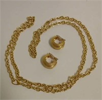 Gold Tone Necklace and Clip On Earrings