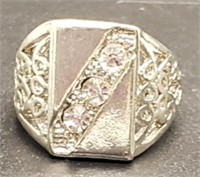 (KC) CZ 3-Stone Silvertone Ring (Size 7.5)