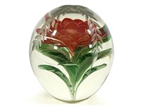 Open Cut Floral Art Glass Paperweight