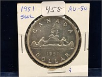 1951 Can Silver Dollar  AU50  SWL