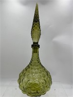Mid century green Hobnail Empoli glass decanter