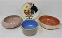 Royal Copley Rooster Wall Pocket and Pottery Bowls