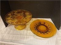 Amber plate and cake dish on pedestal