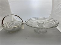 Manhattan Glass Dish w/Handle & Cake Plate
