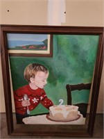 Canvas Painting by Runkle- Boy with Birthday Cake