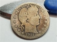 OF) 1911 s silver Barber quarter