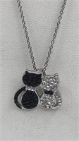 Black & White Cat Sparkle Pendant On Necklace