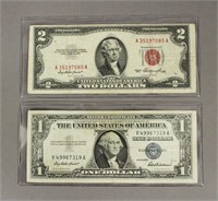 1953 $2 Note & 1957 Silver Certificate $1 Note