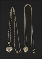2 - 14K Gold Necklaces with Heart Pendants