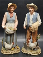 Pair Ceramic Farming Couple Figurines by Homco