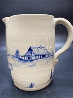 Signed Marshall Pottery of TX Blue & White Pitcher