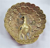 Brass Peacock Trinket Dish 5"