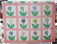 Vintage Hand Stitched Tulip Quilt