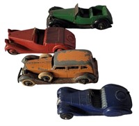 FOUR VINTAGE TOY CARS, TOOTSIE AND DINKY